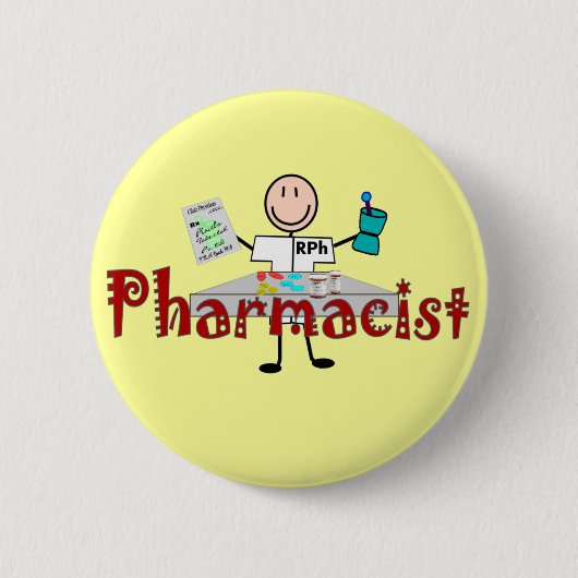 Farmacist Stick Person—Gifts Ronde Button 5,7 Cm (Voorkant)
