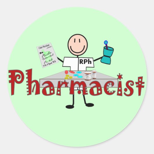 Farmacist Stick Person—Gifts Ronde Sticker (Voorkant)