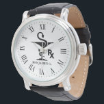 Farmacologie Aangepaste naam Bowl Hygenia Symbool Horloge<br><div class="desc">Een aangepast farmaceutisch horloge met het symbool Hygenia en RX. Het horloge kenmerkt ook een facultatief Roman numerieke lettersoort.</div>