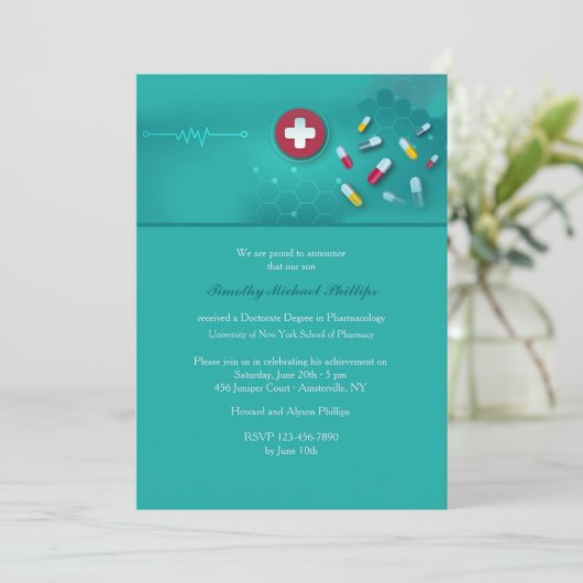 Farmacologie Afstuderen Invitation Kaart (Staand voorkant)