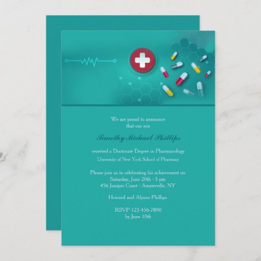 Farmacologie Afstuderen Invitation Kaart (Voorkant / Achterkant)