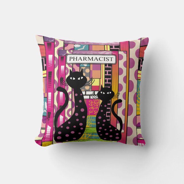 Farmacotherapeut Pillow Whimsical Black Cats Kussen (Voorkant)