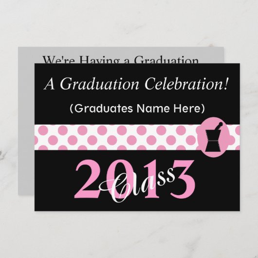 Farmacotherapie Graduation Invitations Pink and Bl Kaart (Voorkant / Achterkant)