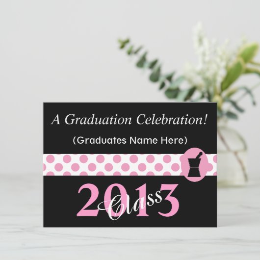 Farmacotherapie Graduation Invitations Pink and Bl Kaart (Staand voorkant)
