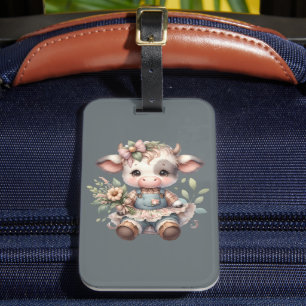 Farmcore Kawaii Kalf in bloemenjurk Bagagelabel