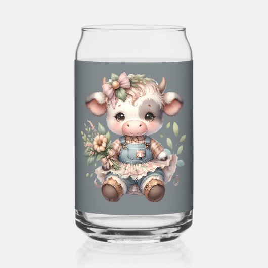 Farmcore Kawaii Kalf in  bloemenjurk Blikvorm Glas (Voorkant)