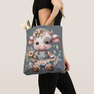 Farmcore Kawaii Kalf in bloemenjurk Tote Bag