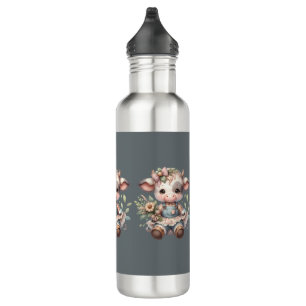 Farmcore Kawaii Kalf in  bloemenjurk Waterfles