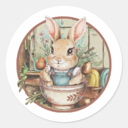 Farmcore Ramen Bunny Ronde Sticker (Voorkant)