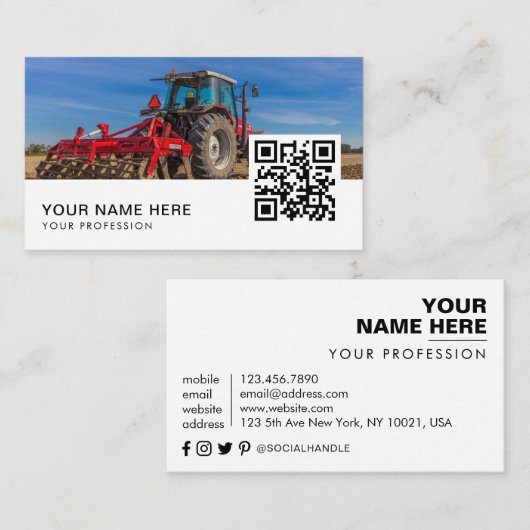 Farmer Agriculture Tractor QR-code Visitekaartje (Voorkant / Achterkant)