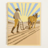 Farmer and Horse Plowing Field Retro Sunrise Planner (Voorkant)