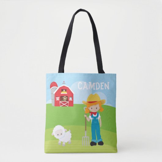 Farmer Barn Girl Kind gepersonaliseerd Tote Bag (Voorkant)