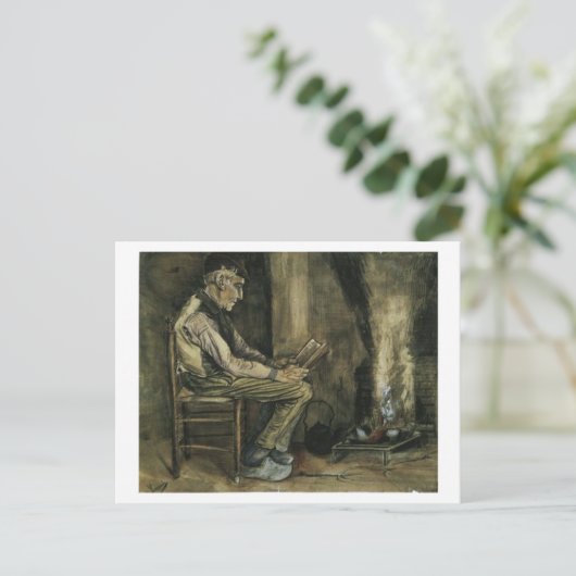 Farmer bij Fireside Reading, Vincent van Gogh Briefkaart (Staand voorkant)