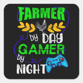 Farmer by Day Gamer by Night Vierkante Sticker