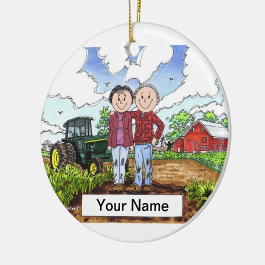 Farmer Couple Keramisch Ornament (Links)