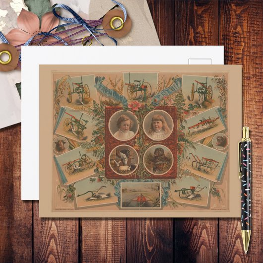 Farmer die werktuigen opblaast Ephemera Briefkaart