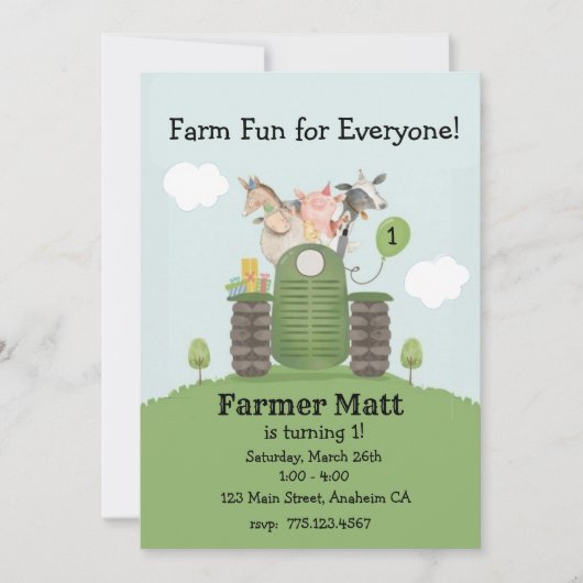Farmer Fun for Everyone Birthday Invitation Kaart (Voorkant)