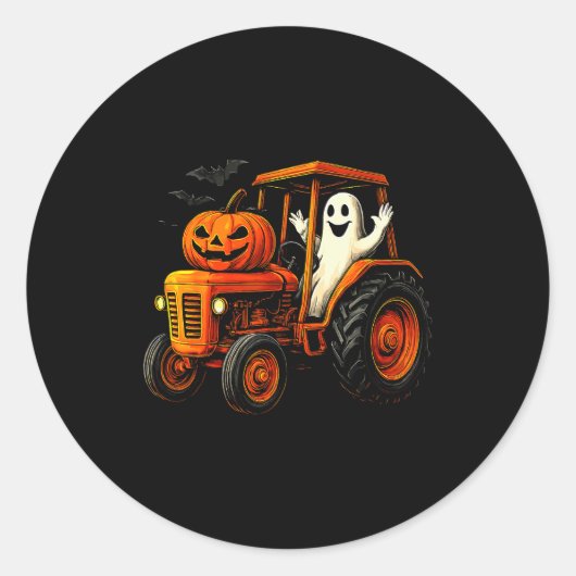 Farmer Ghost Tractor Pumpkin Soky Season Halloween Ronde Sticker (Voorkant)