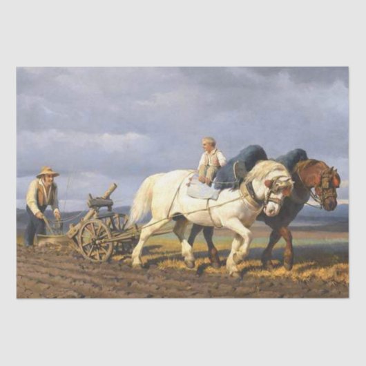 Farmer Horse Plow Boy Frans Land Craft Tissuepapier (Voorkant)