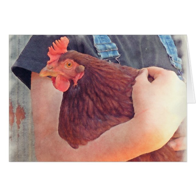 Farmer Hugging Chicken Painted Style (Voorkant Horizontaal)