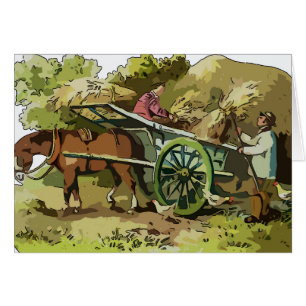 Farmer, Paarden, Hay Wagon