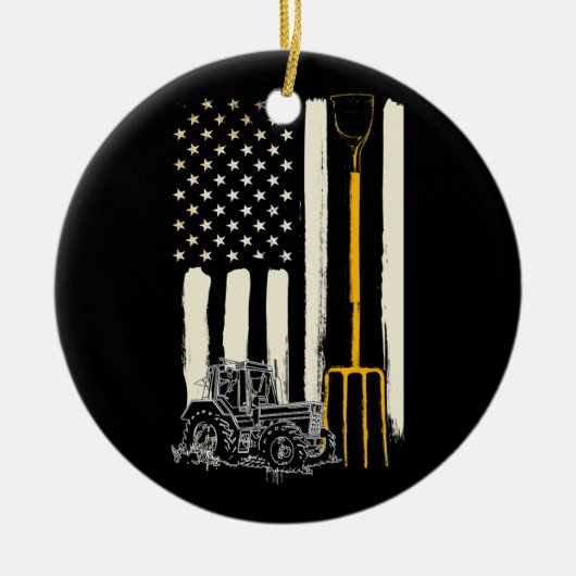 Farmer Patriot American Flag Tractor Rancher Keramisch Ornament (Voorkant)