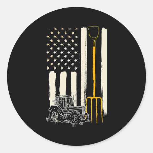 Farmer Patriot American Flag Tractor Rancher Ronde Sticker (Voorkant)