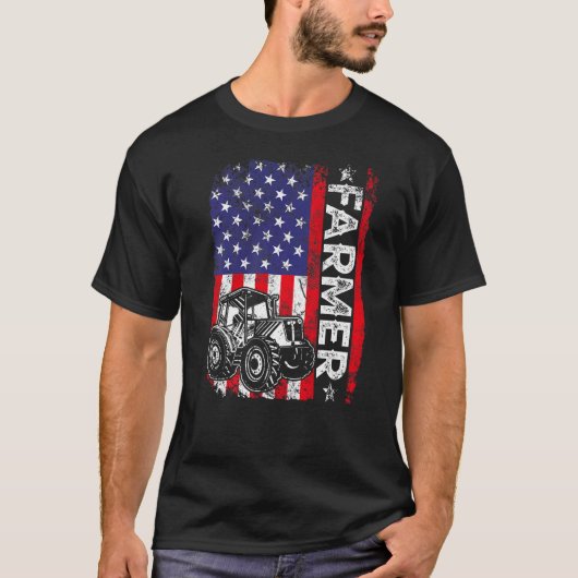 Farmer Rancher Tractor American USA Flag Farming T-shirt (Voorkant)