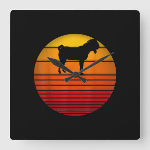 Farmer Retro Sunset Funny Boerderij Animal Goat Vierkante Klok