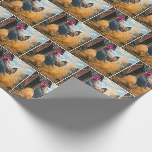 Farmer Rooster Kicking Up Dust Cadeaupapier (Hoek)