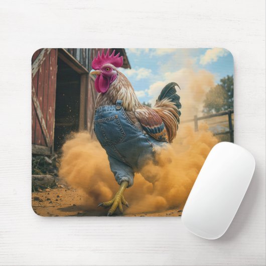 Farmer Rooster Kicking Up Dust Muismat (Met muis)