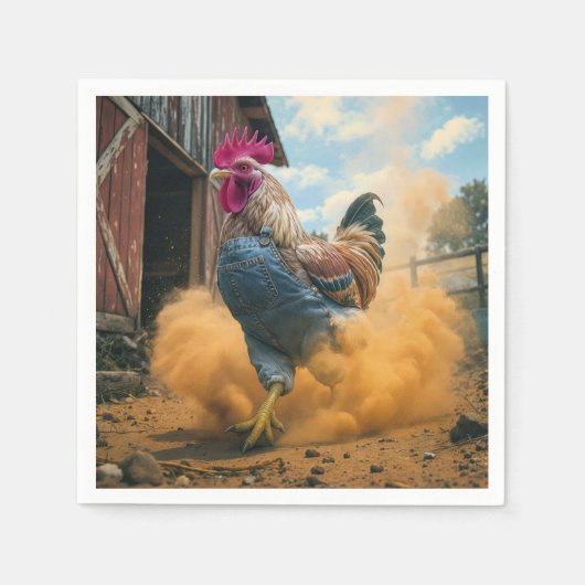 Farmer Rooster Kicking Up Dust Servet (Voorkant)