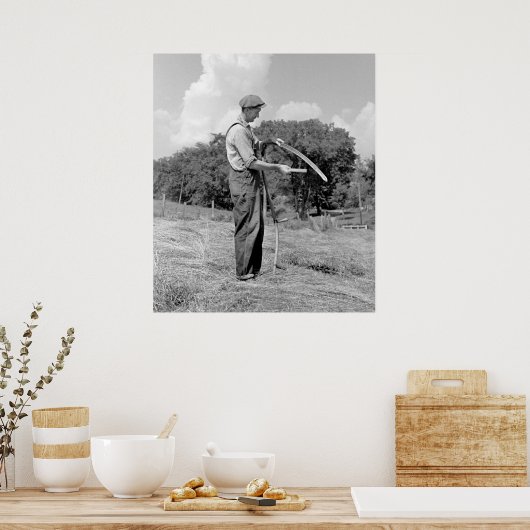 Farmer Sharpening Scythe, 1937 Poster (Keuken)