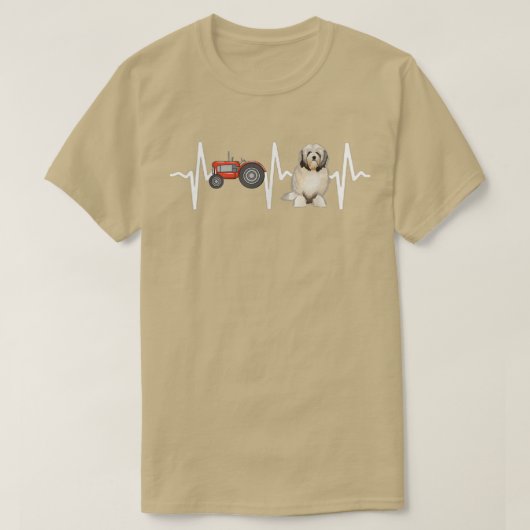 Farmer Tractor Lowchen Heartbeat Hondenliefhebber T-shirt (Design voorkant)