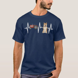 Farmer Tractor Shiba Inu Heartbeat Hondenliefhebbe T-shirt
