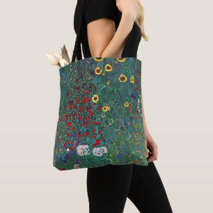 Farmergarden met zonnebloem van Klimt, Vintage blo Tote Bag