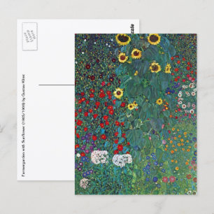 Farmergarden w Zonnebloem door Klimt, Vintage Bloe Briefkaart