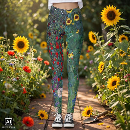 Farmergarden w Zonnebloem door Klimt, Vintage Bloe Leggings