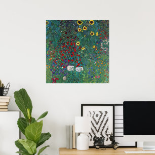 Farmergarden w Zonnebloem door Klimt, Vintage Bloe Poster