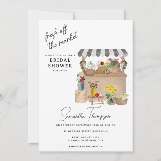 Farmer's Flower Cart Stand Market Vrijgezellenfees Kaart (Voorkant)