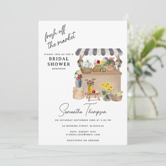 Farmer's Flower Cart Stand Market Vrijgezellenfees Kaart (Staand voorkant)