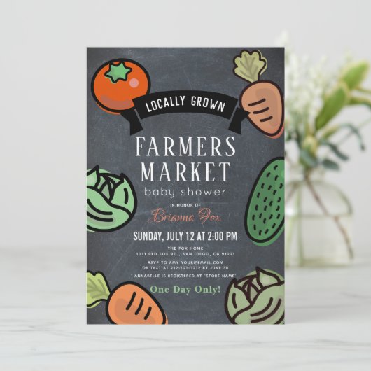 Farmers Market Chalkboard Baby shower Kaart (Staand voorkant)