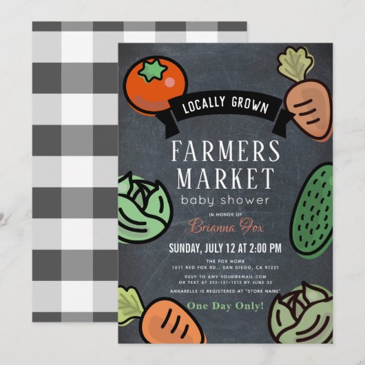 Farmers Market Chalkboard Baby shower Kaart (Voorkant / Achterkant)