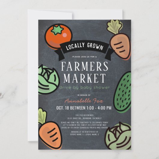 Farmers Market Chalkboard Drive-by Baby shower Kaart (Voorkant)
