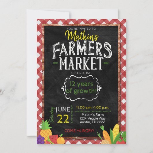 Farmers Market Chalkboard verjaardagsuitnodiging Kaart (Voorkant)