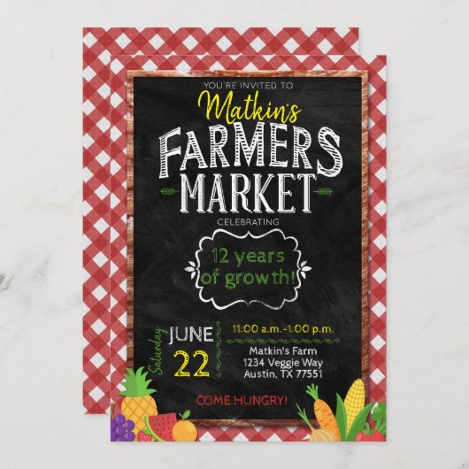 Farmers Market Chalkboard verjaardagsuitnodiging Kaart (Voorkant / Achterkant)