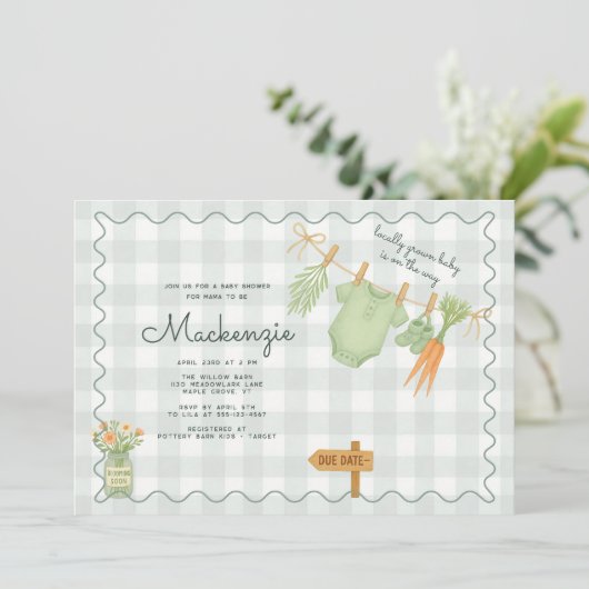 Farmer's Market Clothesline Baby shower Kaart (Staand voorkant)