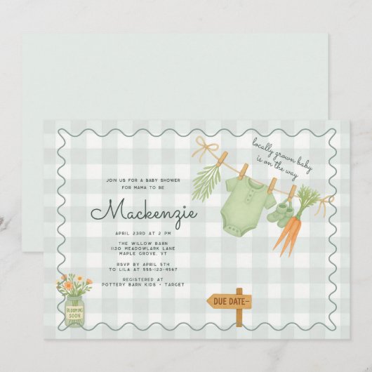 Farmer's Market Clothesline Baby shower Kaart (Voorkant / Achterkant)