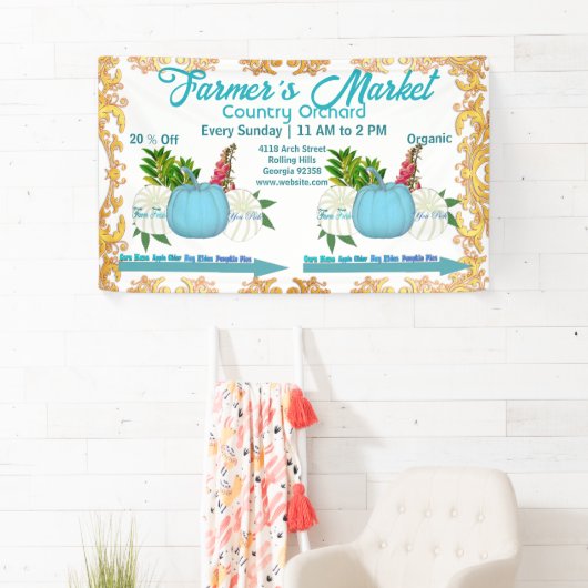 Farmers Market Herfst Pumpkins Harvest Golden Lijs Spandoek (Insitu)