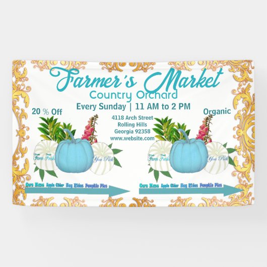 Farmers Market Herfst Pumpkins Harvest Golden Lijs Spandoek (Horizontaal)